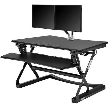 Interion By Global Industrial Interion Ergonomic Sit-Stand Desk Converter & Dual Monitor Mount Kit, Full Width Keyboard 670297